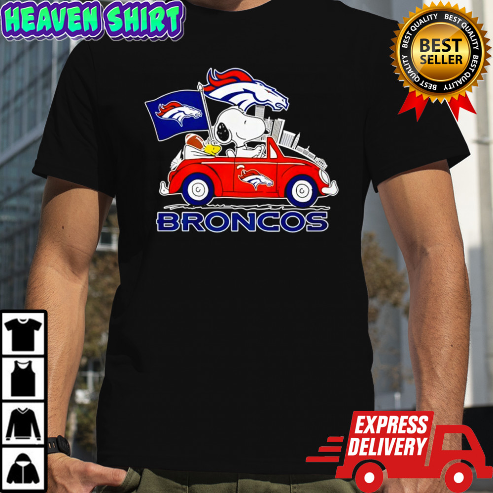 Denver Broncos x Snoopy and Woodstock driving car shirt