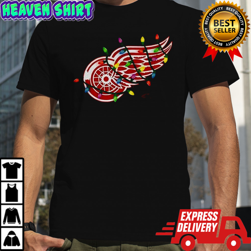 Detroit Red Wings logo Holiday Merry Christmas lights shirt