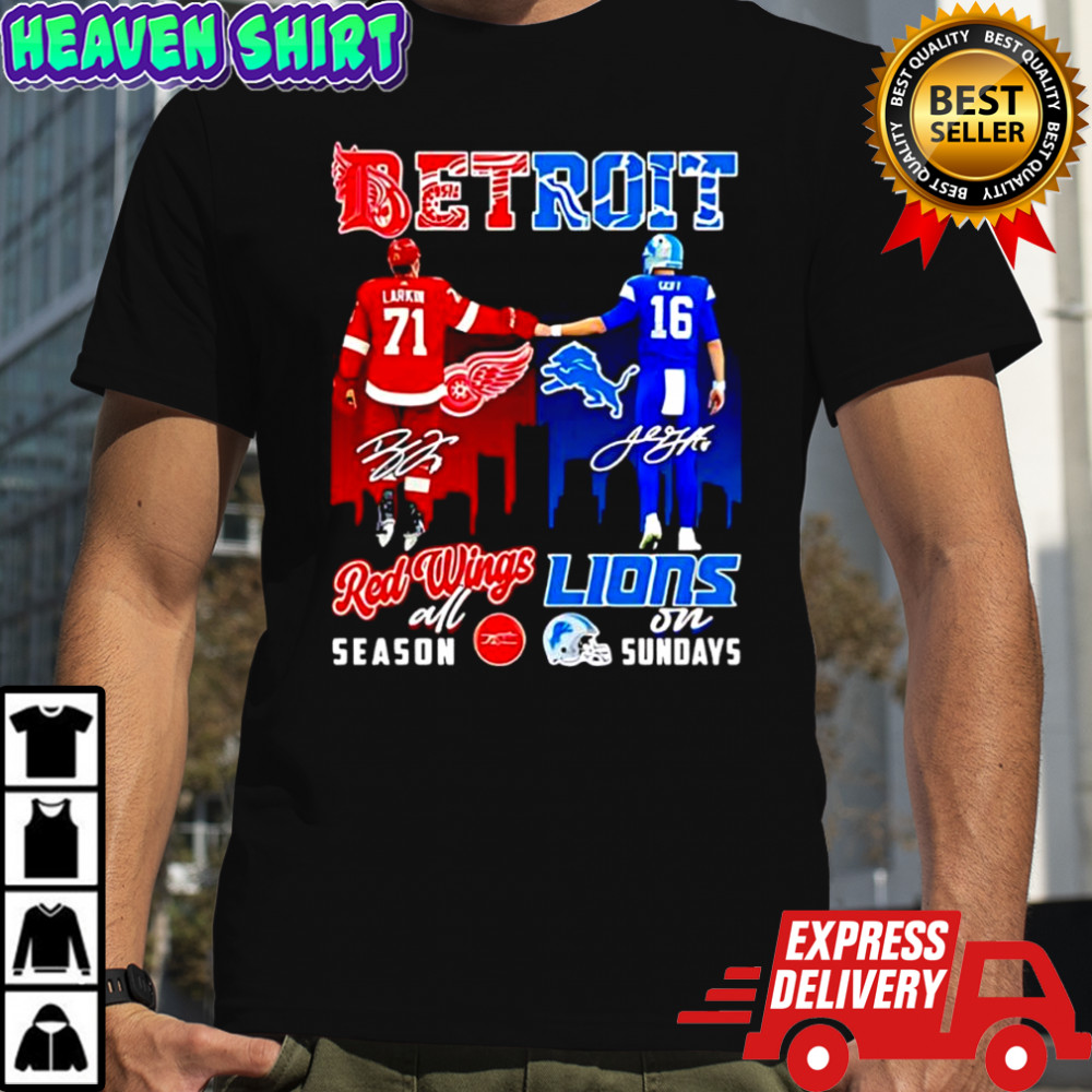 Detroit sports teams Red Wings all Season Lions on Sundays signatures shirt