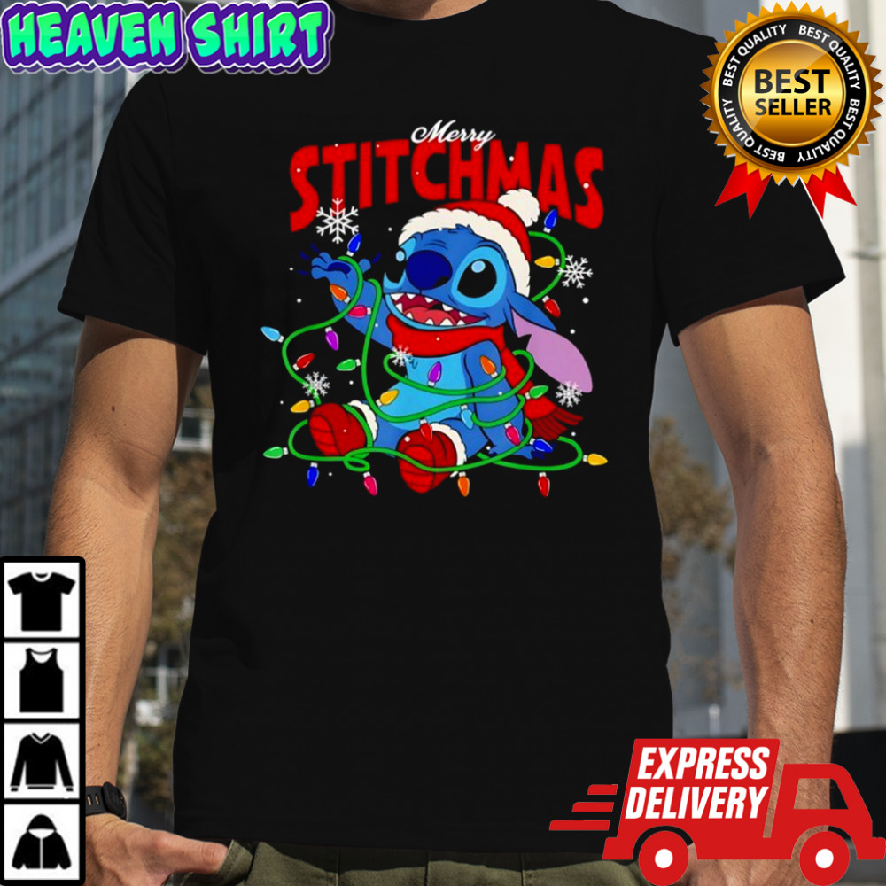 Disney Lilo & Stitch Merry Stitchmas Messy Christmas Lights shirt