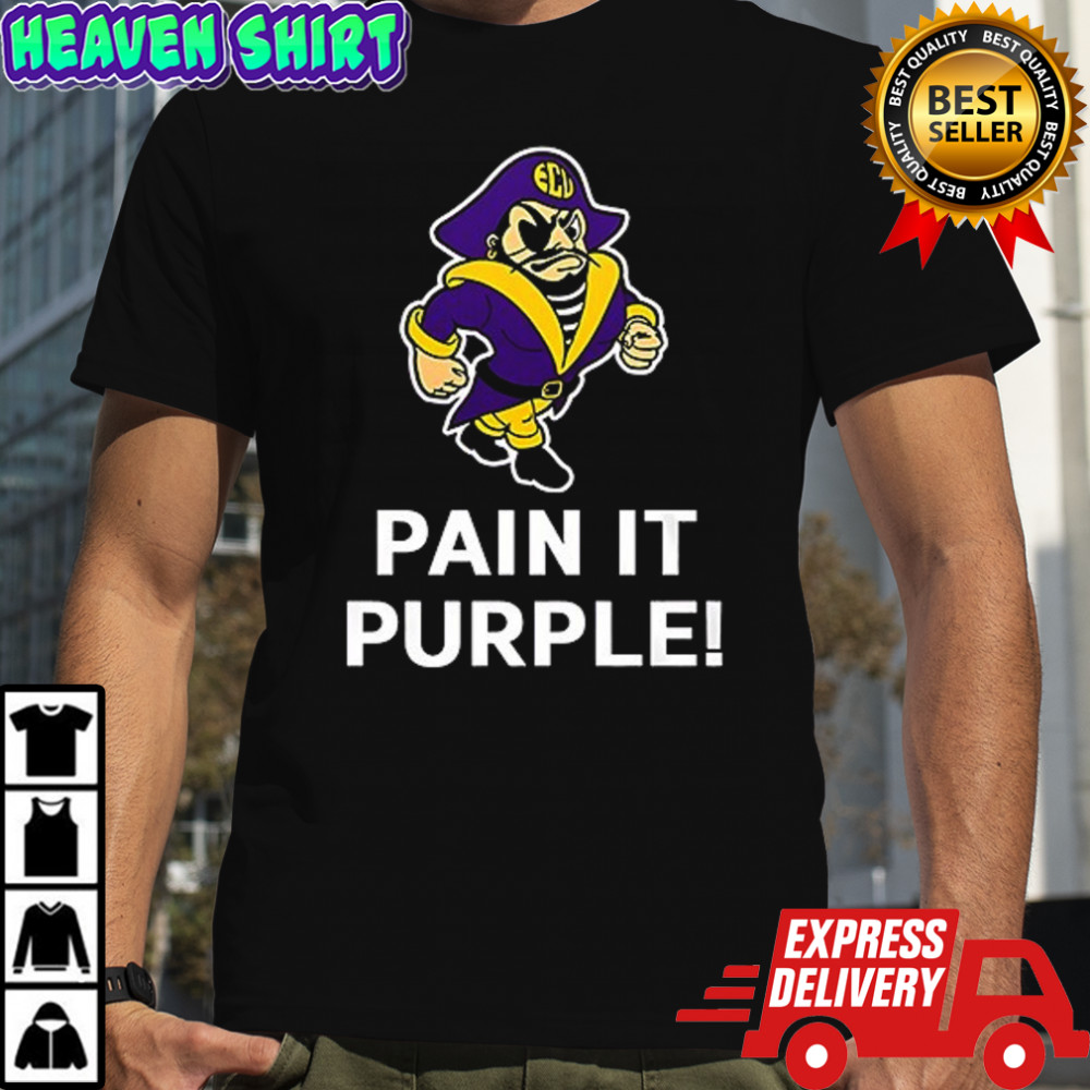 East Carolina Pirates paint in purple mascot shirt