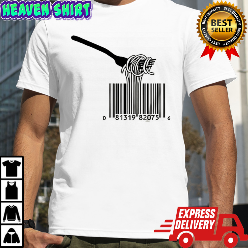 Fork twisting spaghetti barcodes shirt