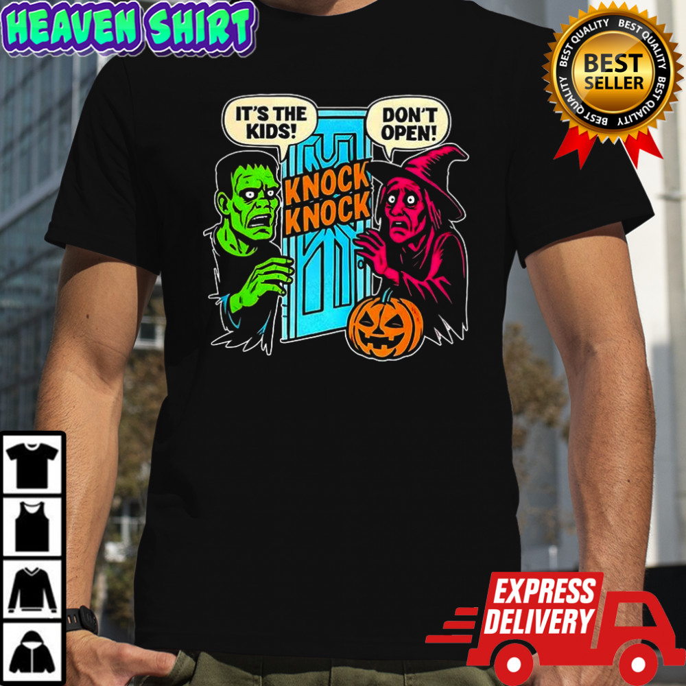 Frankenstein and Witch knock knock it’s the kids don’t open Halloween shirt