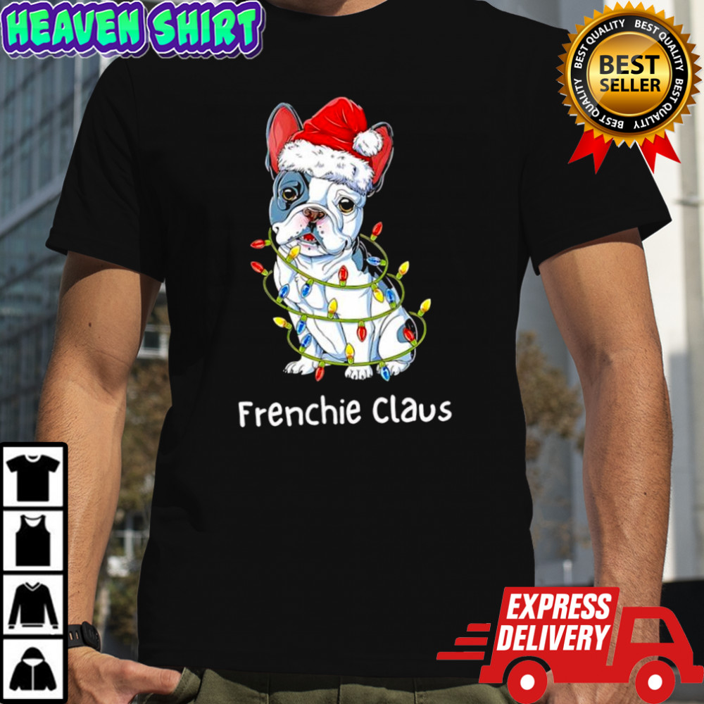 French Bulldog Santa hat & Christmas lights Frenchie Claus shirt