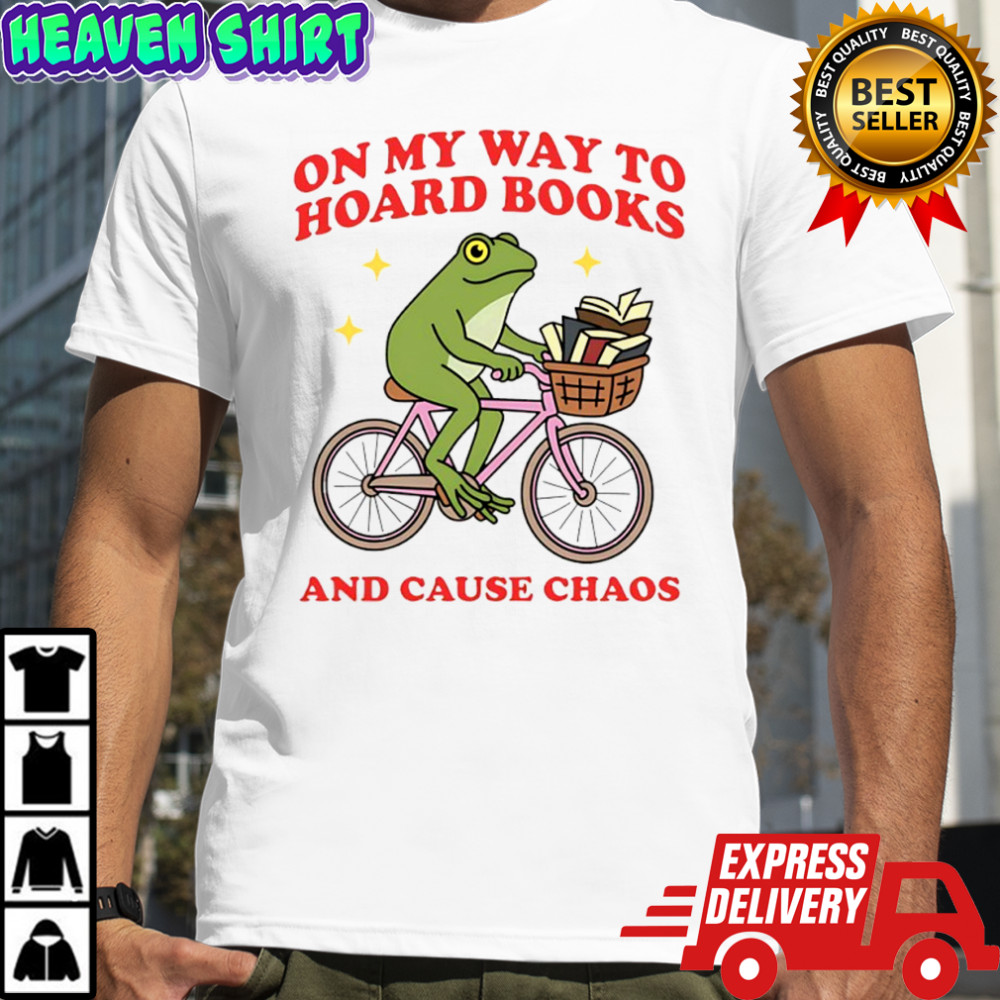 Frog riding bicycle on way to hoard books and cause chaos shirt