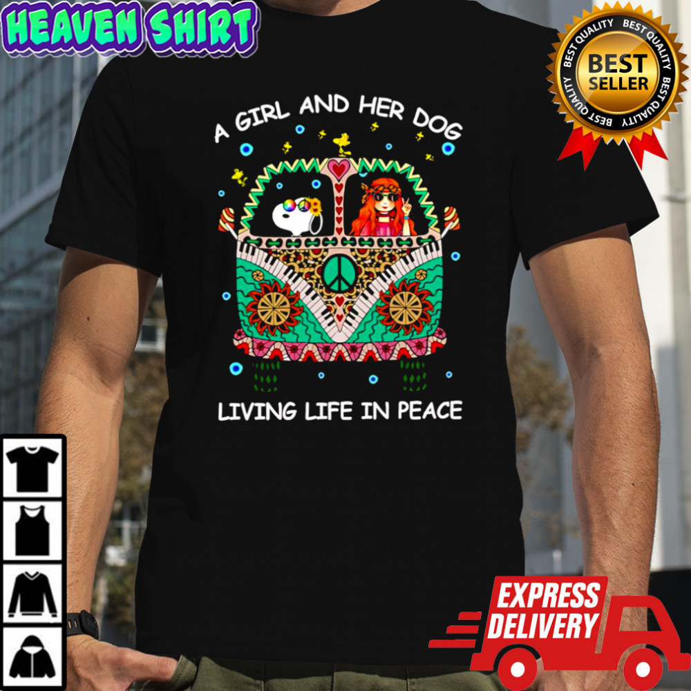 Funny A girl and her dog living life in peace Snoopy hippie bus shirt