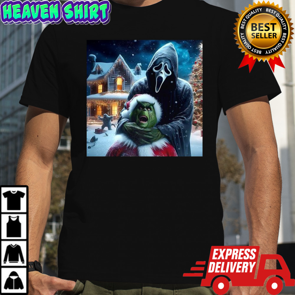 Ghostface teaches Grinch a lesson horror Christmas shirt