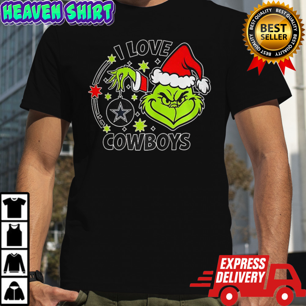 Grinch in Santa hat I love Dallas Cowboys Christmas shirt