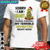 Grinch Santa hat sorry i am cranky i’m going though my terrible seventies right now shirt