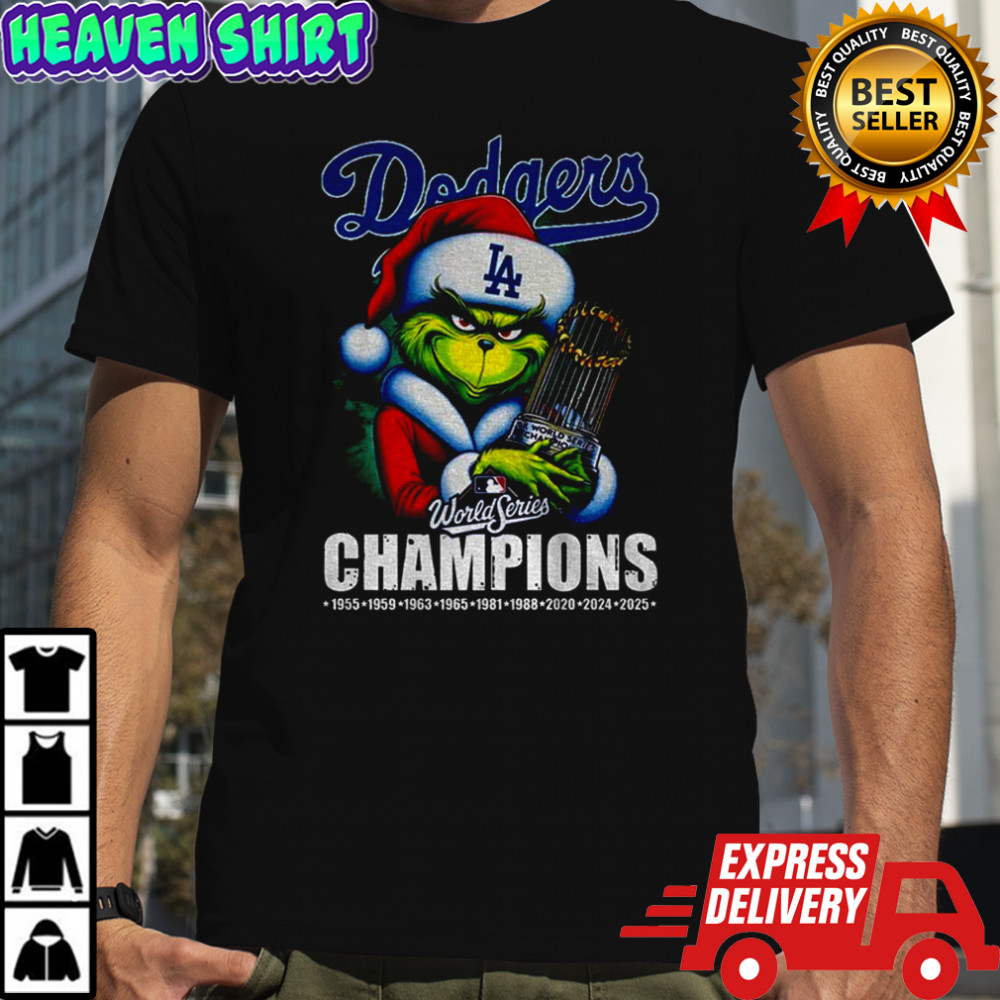 Grinch Santa Los Angeles Dodgers world series champions trophy shirt