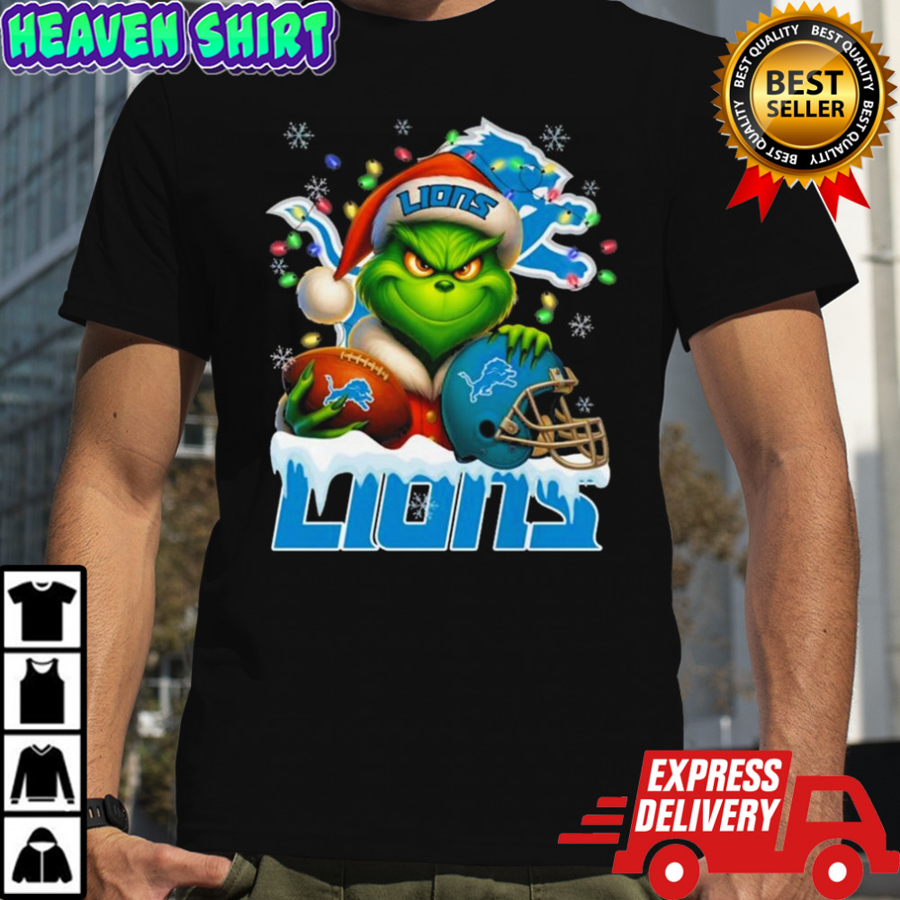 Grinch X Detroit Lions Ball And Helmet Merry Christmas Shirt