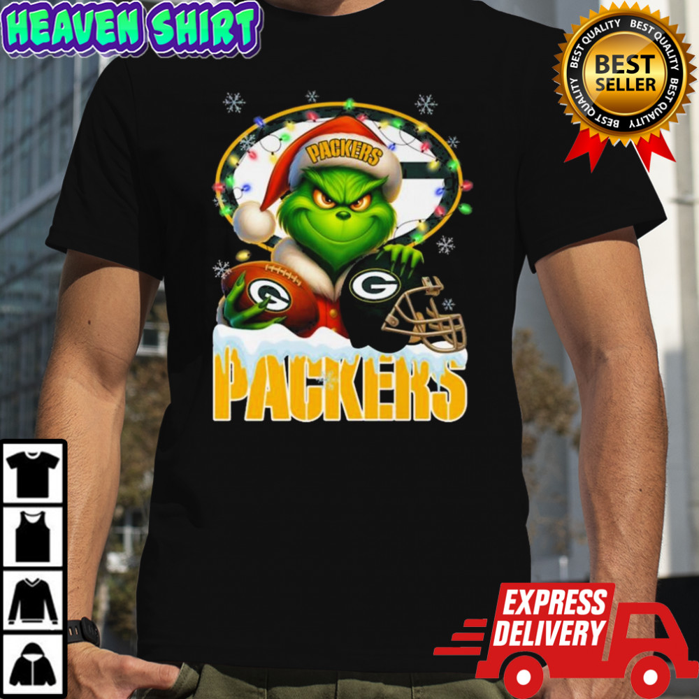 Grinch X Green Bay Packers Ball And Helmet Merry Christmas Shirt