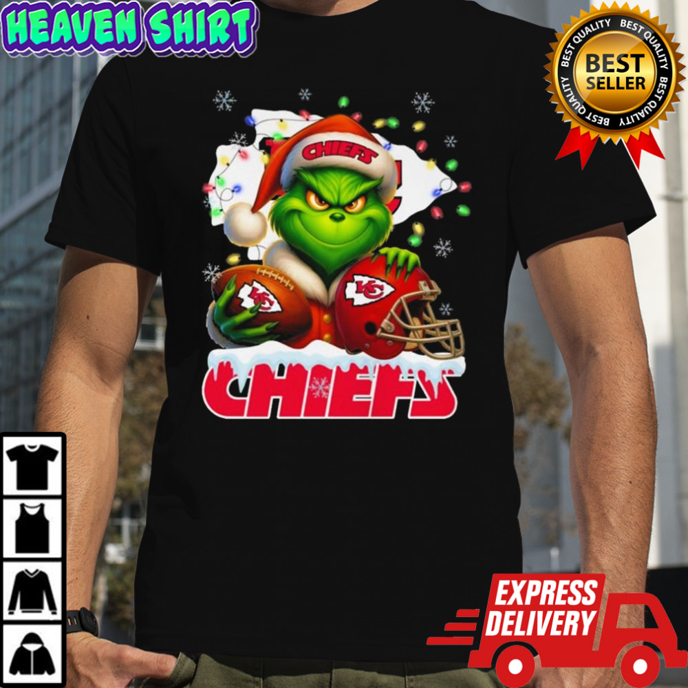 Grinch X Kansas City Chiefs Ball And Helmet Merry Christmas Shirt