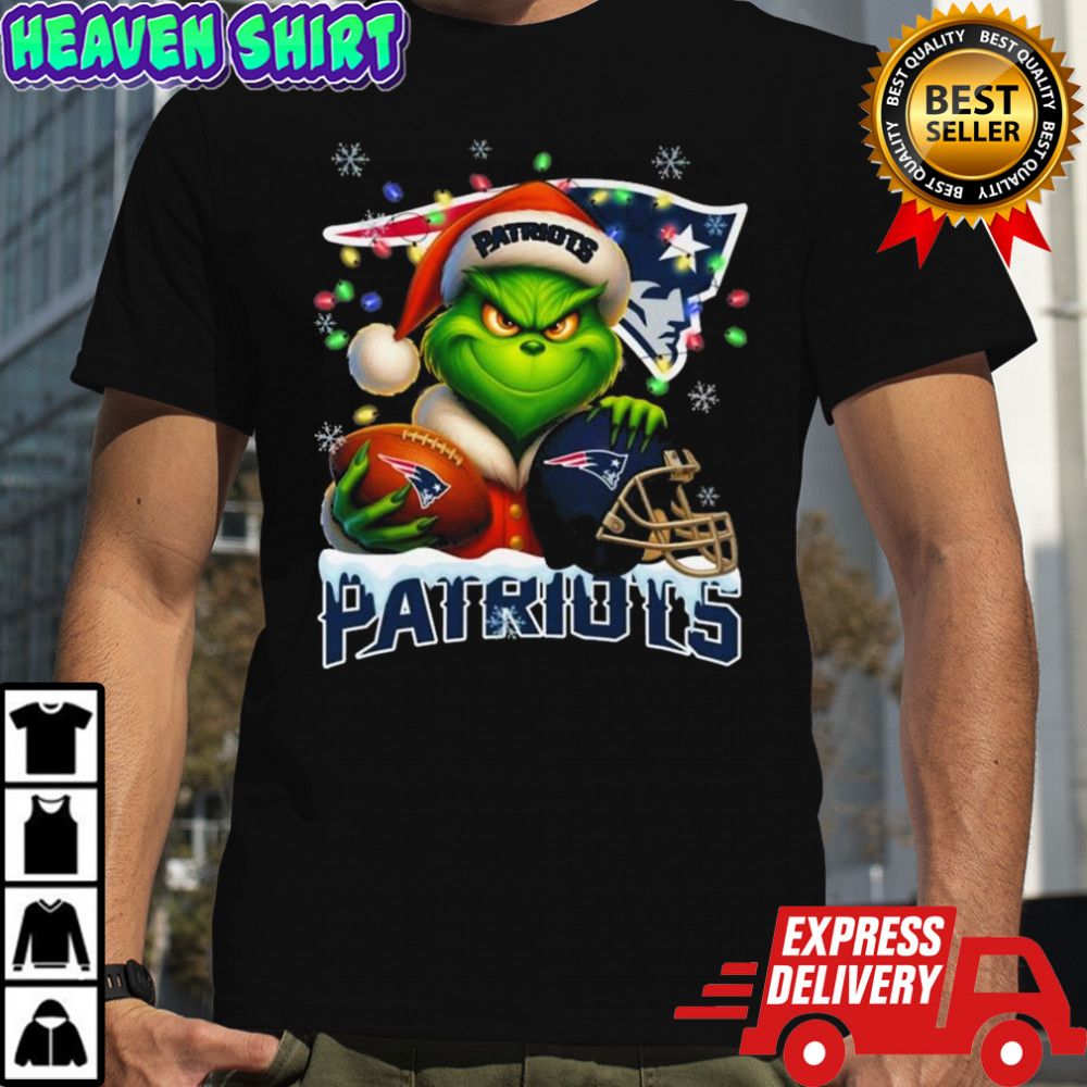 Grinch X New England Patriots Ball And Helmet Merry Christmas Shirt