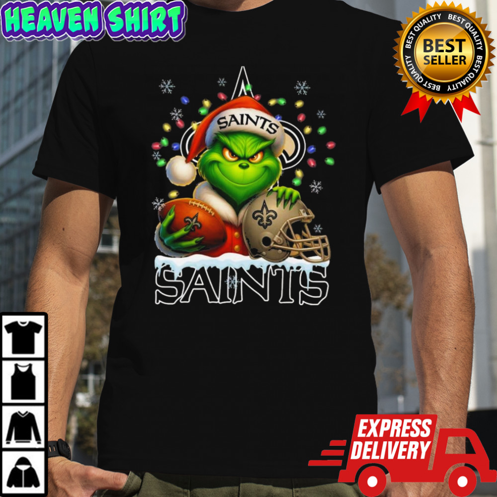 Grinch X New Orleans Saints Ball And Helmet Merry Christmas Shirt