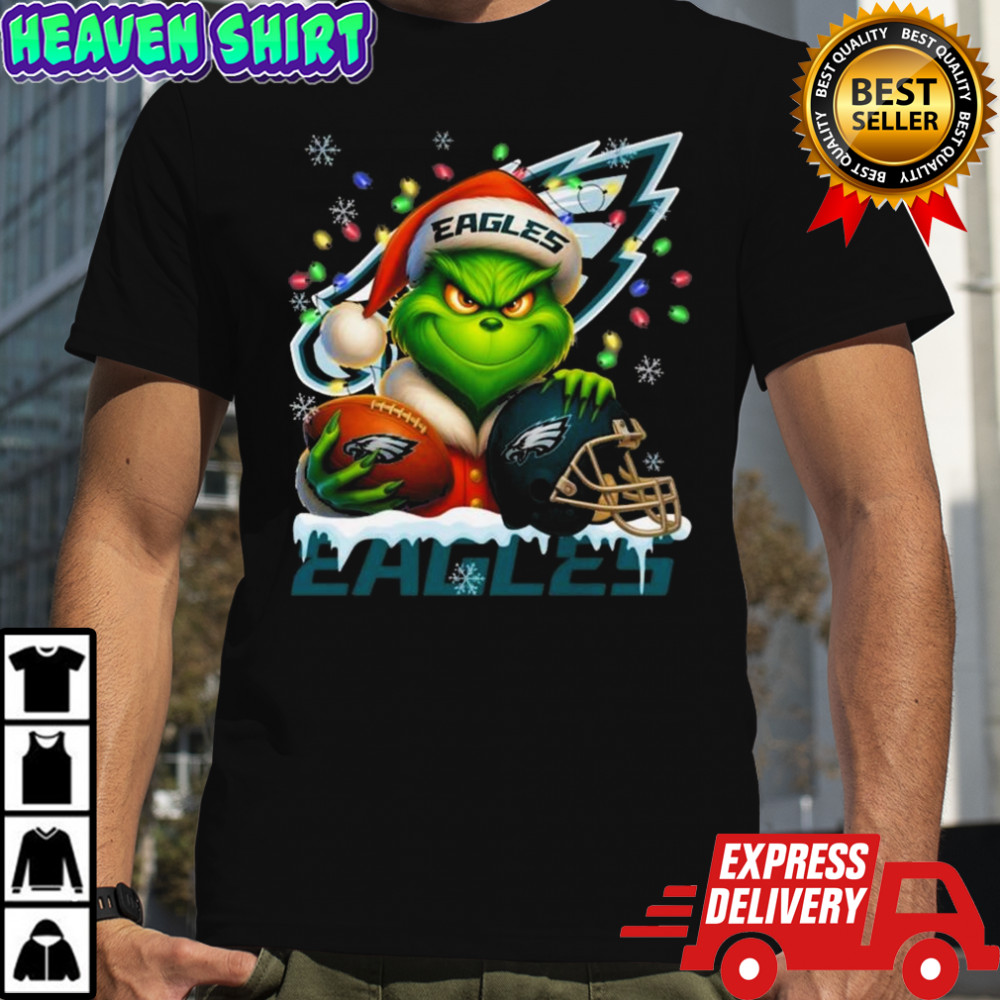 Grinch X Philadelphia Eagles Ball And Helmet Merry Christmas Shirt