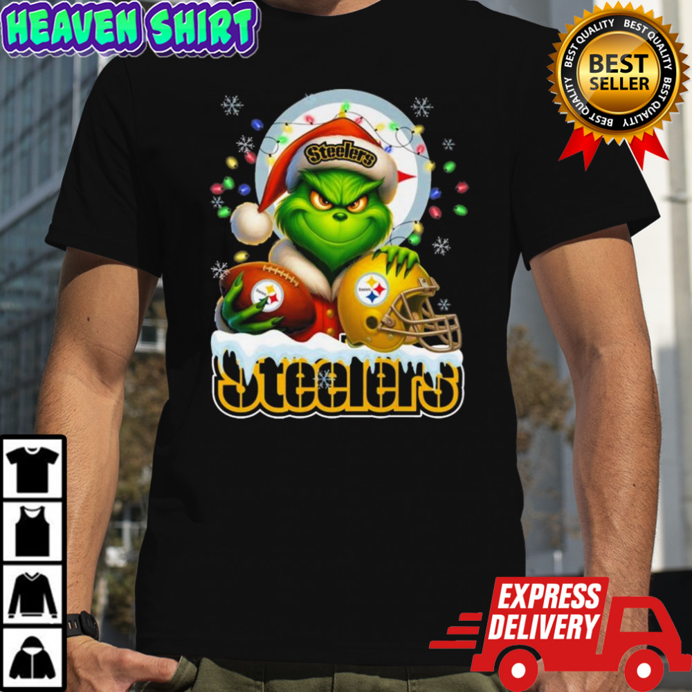 Grinch X Pittsburgh Steelers Ball And Helmet Merry Christmas Shirt