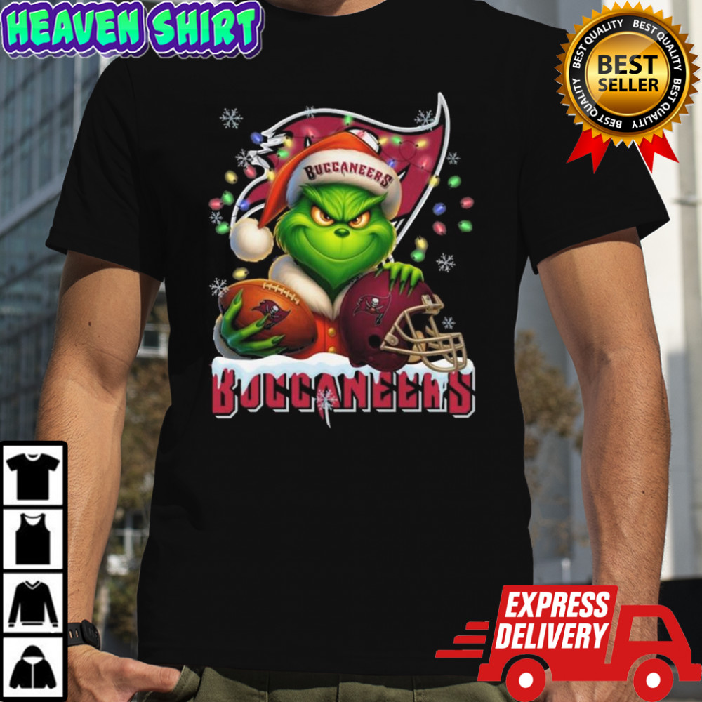 Grinch X Tampa Bay Buccaneers Ball And Helmet Merry Christmas Shirt