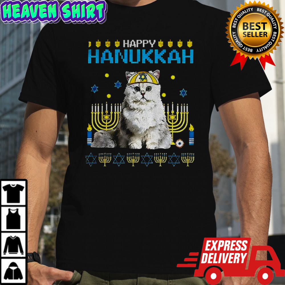 Happy Hanukkah Cat Menorah Jewish Holiday shirt