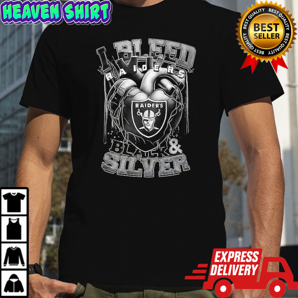 I bleed Las Vegas Raiders football black and silver heart shirt