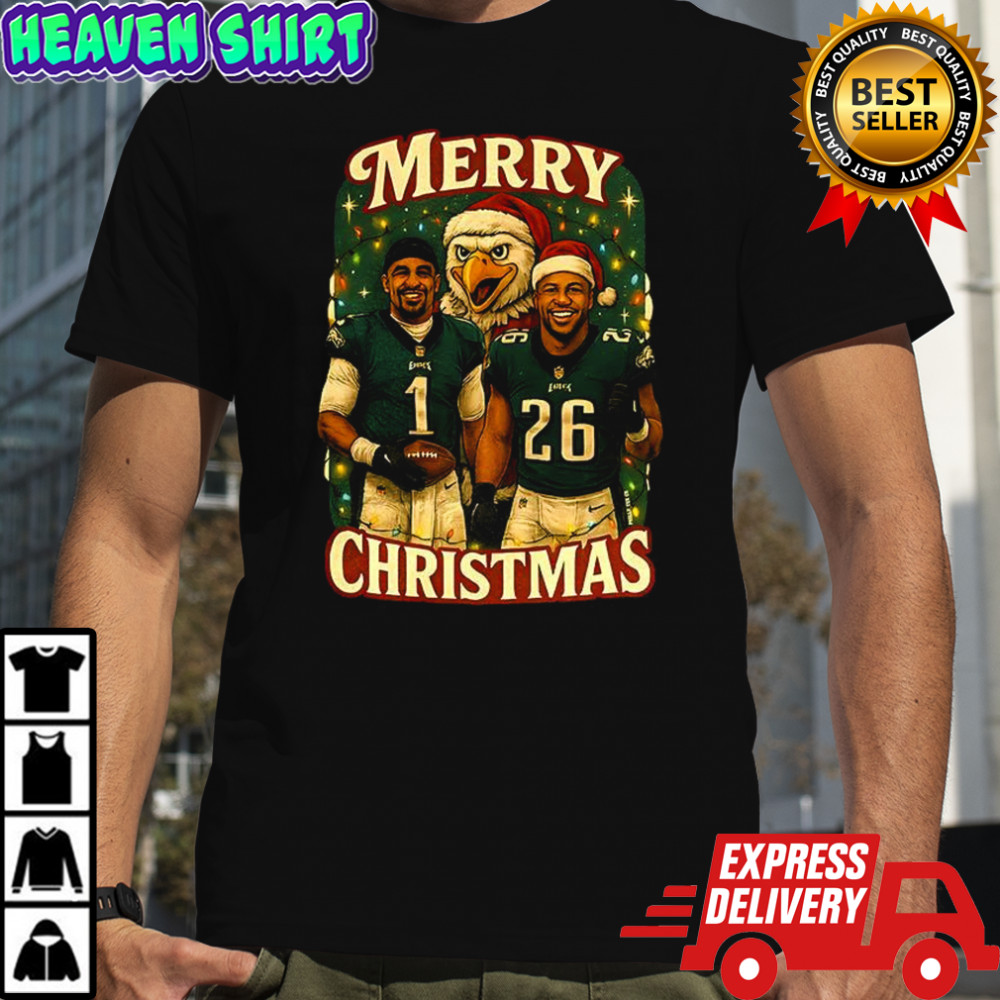 Jalen Hurts and Saquon Barkley Philadelphia Eagles football merry Christmas shirt
