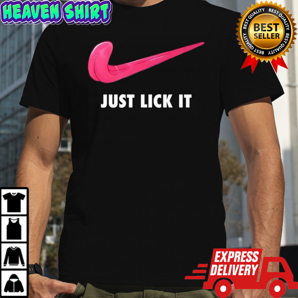 Just Lick It pink tongue graphic shirt