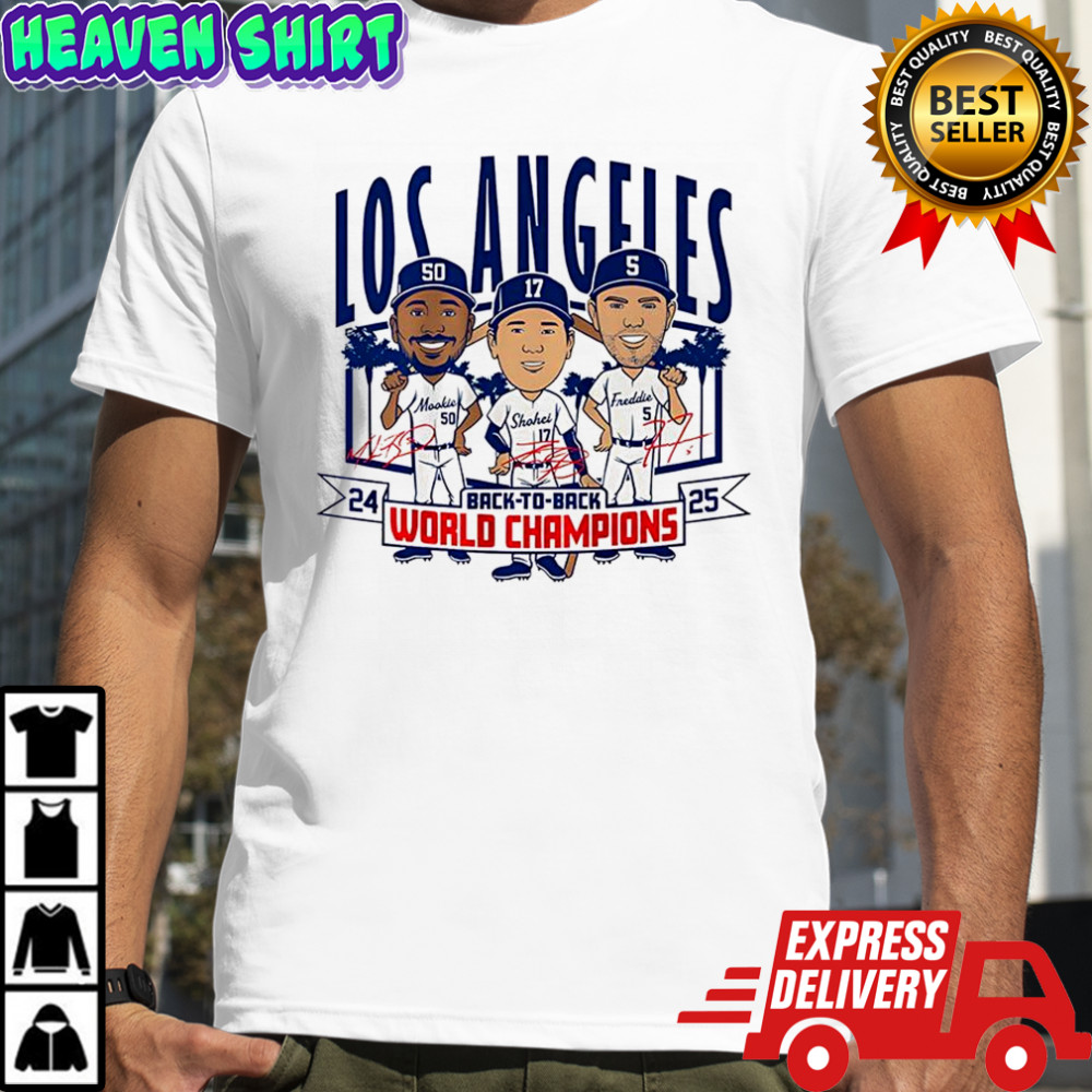 Los Angeles baseball Back to back World Champs 2025 caricatures signature shirt