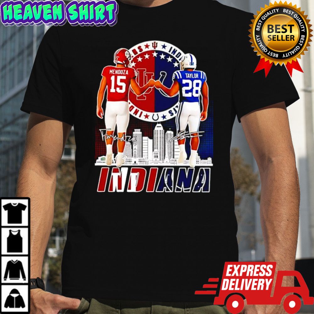 Mendoza 15 Indiana Hoosiers and Taylor 28 Indianapolis Colts signatures shirt