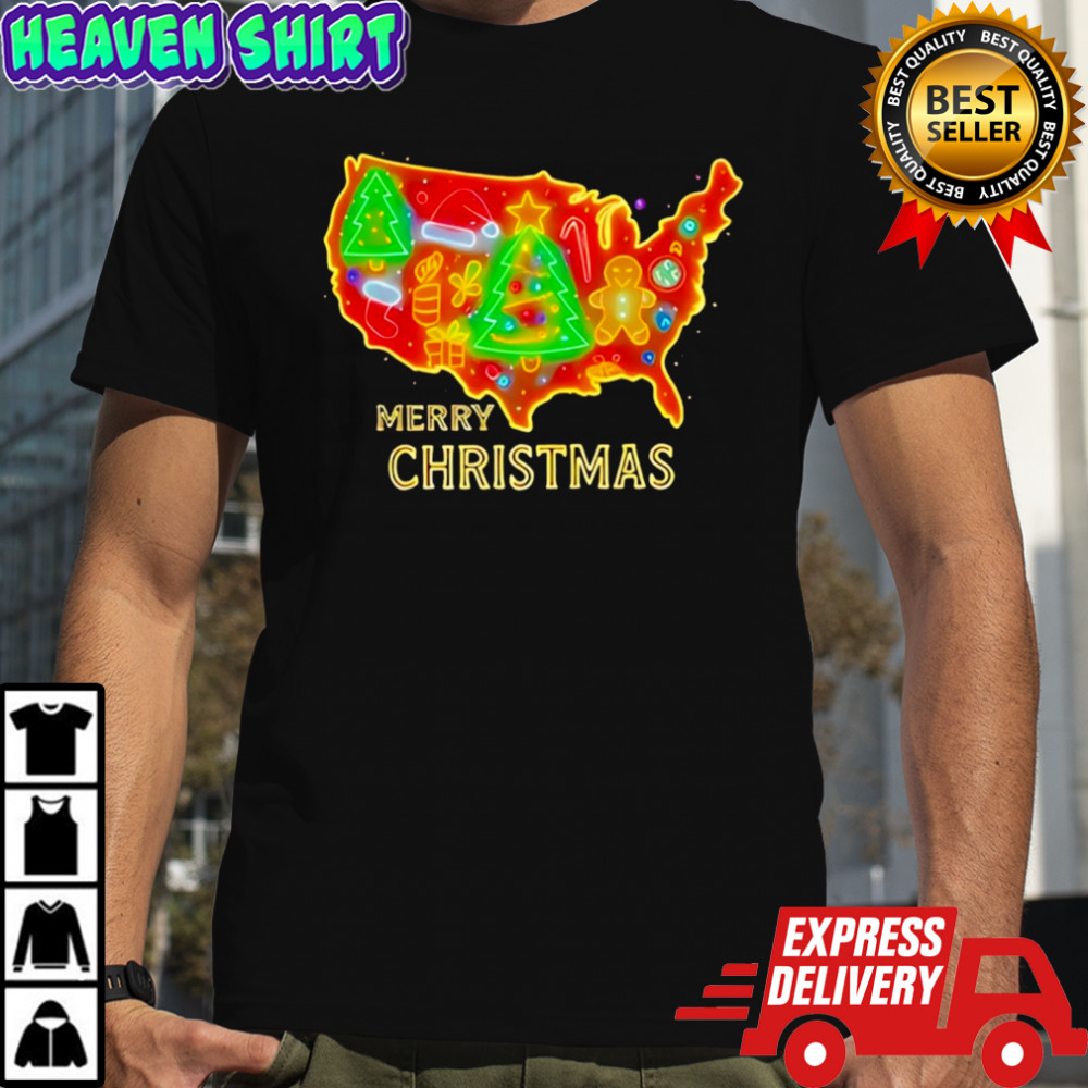 Merry Christmas America Map neon shirt