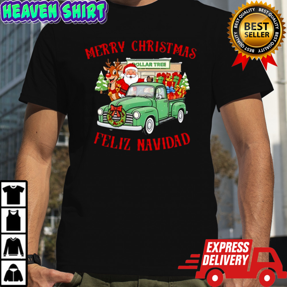 Merry Christmas Feliz Navidad Dollar Tree truck santa shirt