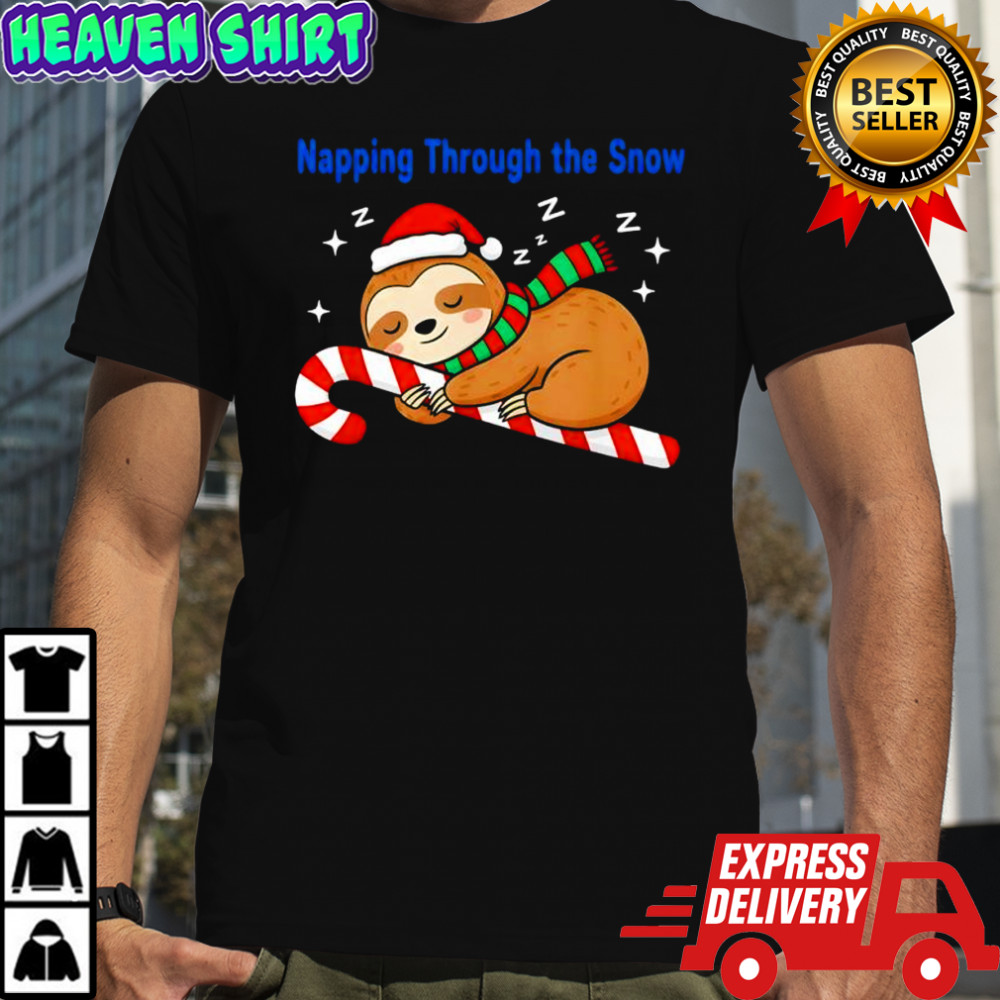 Napping Through The Snow Christmas Sloth Candy Cane shirt