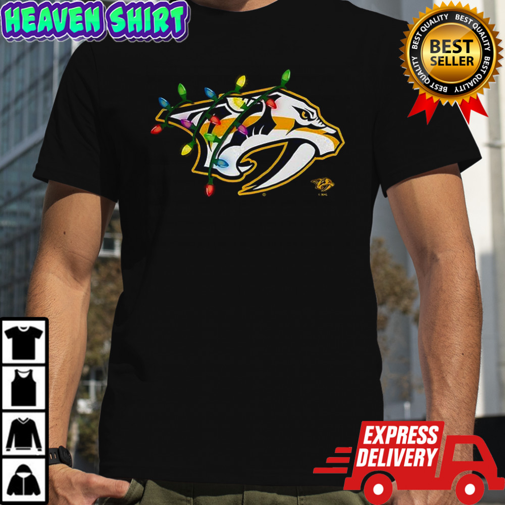 Nashville Predators logo Holiday Merry Christmas lights shirt