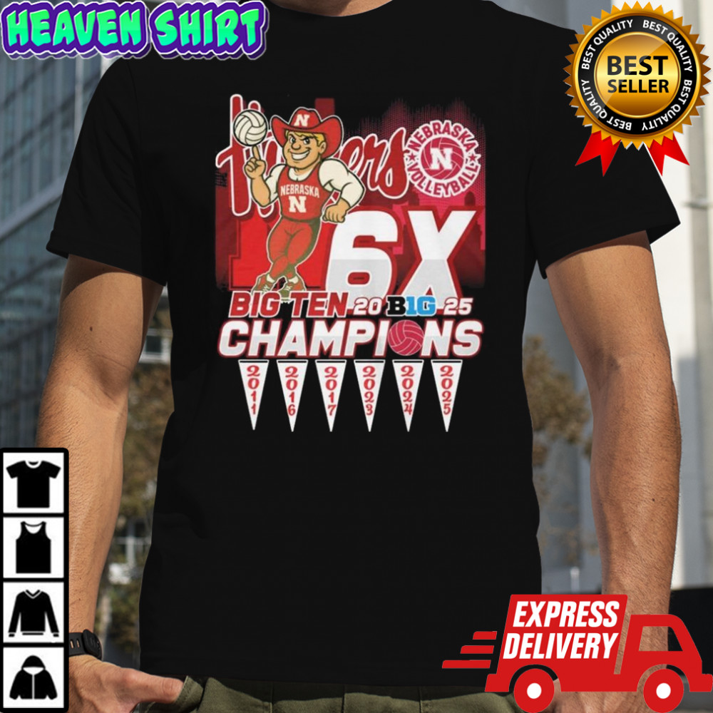 Nebraska Cornhuskers Volleyball Big Ten 2025 6x Champions Mascot Shirt