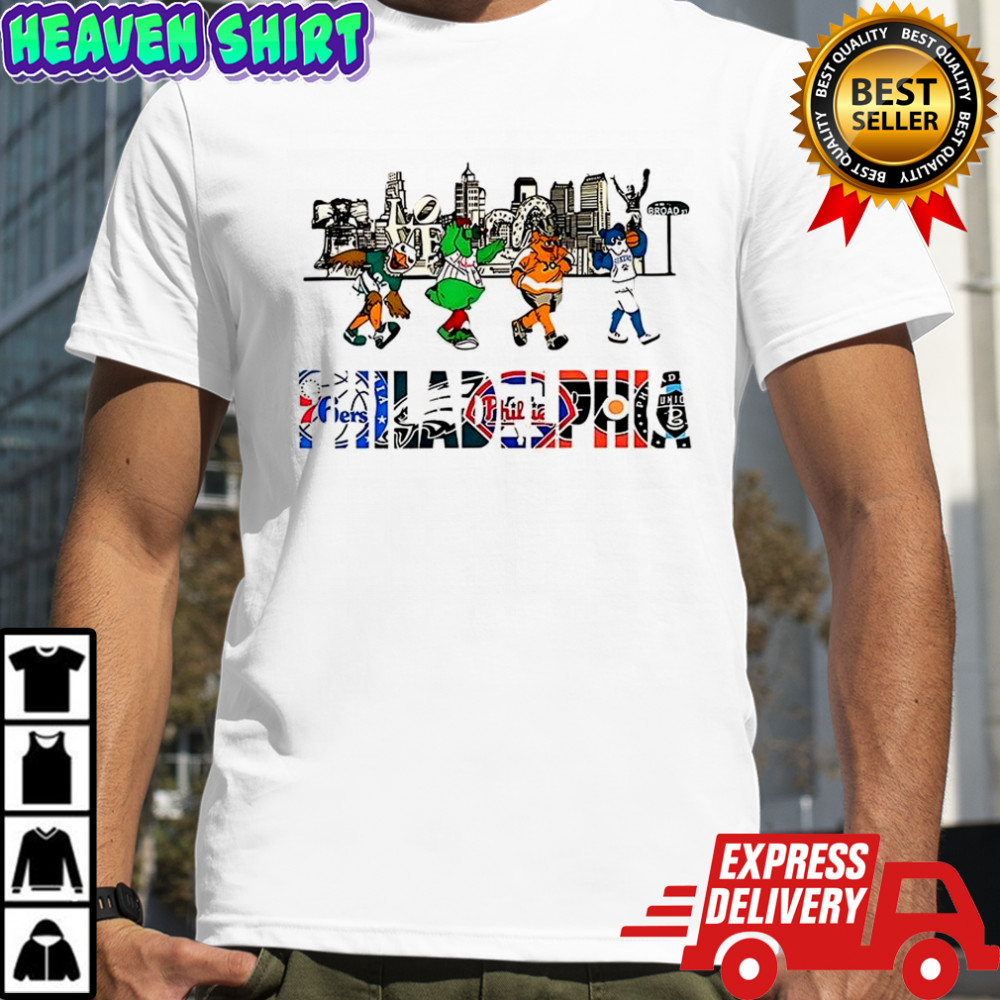 Philadelphia sports mascots city skyline shirt
