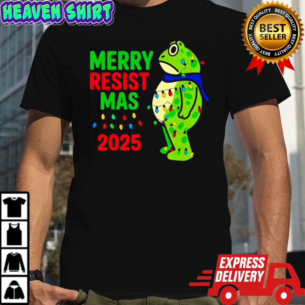 Portland frog Merry Resistmas 2025 light shirt