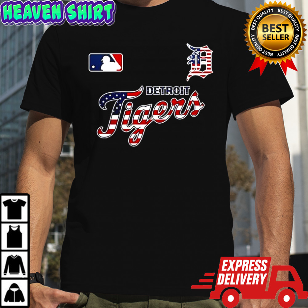 Red white and Detroit Tigers mascot USA flag shirt