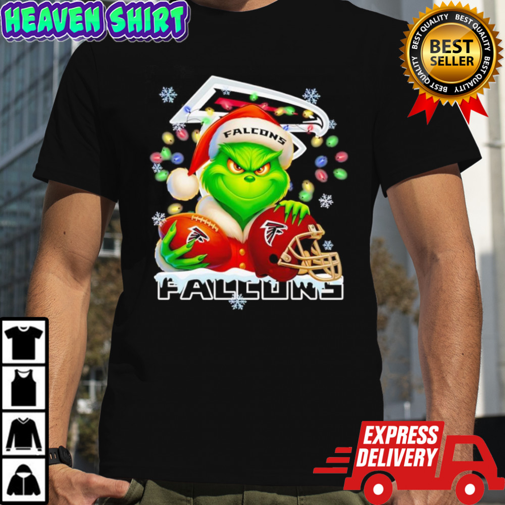 Santa Christmas Grinch Atlanta Falcons holding helmet football shirt
