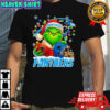 Santa Christmas Grinch Carolina Panthers holding helmet football shirt
