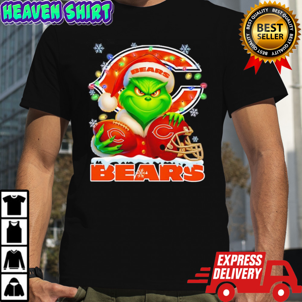 Santa Christmas Grinch Chicago Bears holding helmet football shirt