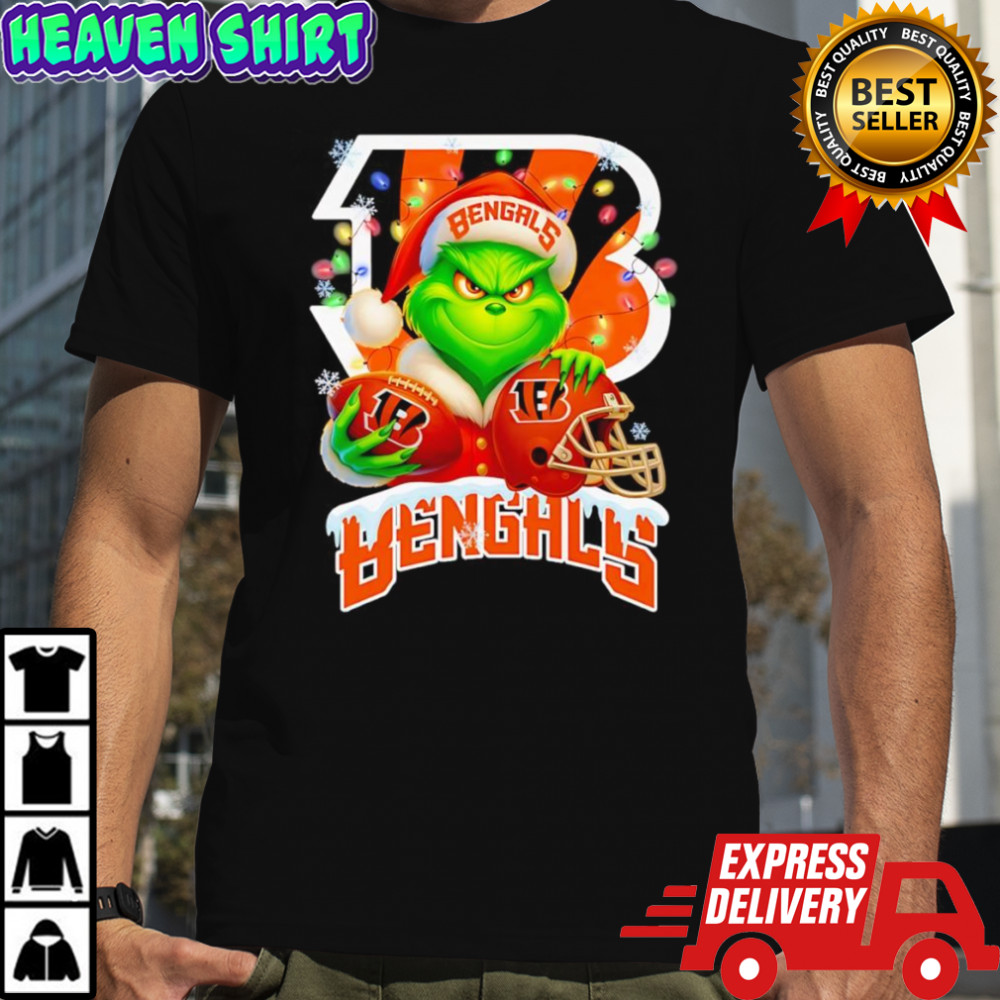 Santa Christmas Grinch Cincinnati Bengals holding helmet football shirt