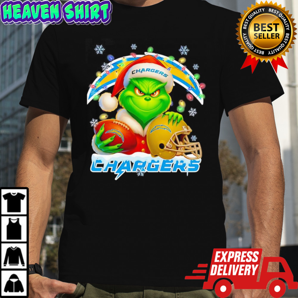 Santa Christmas Grinch Los Angeles Chargers holding helmet football shirt