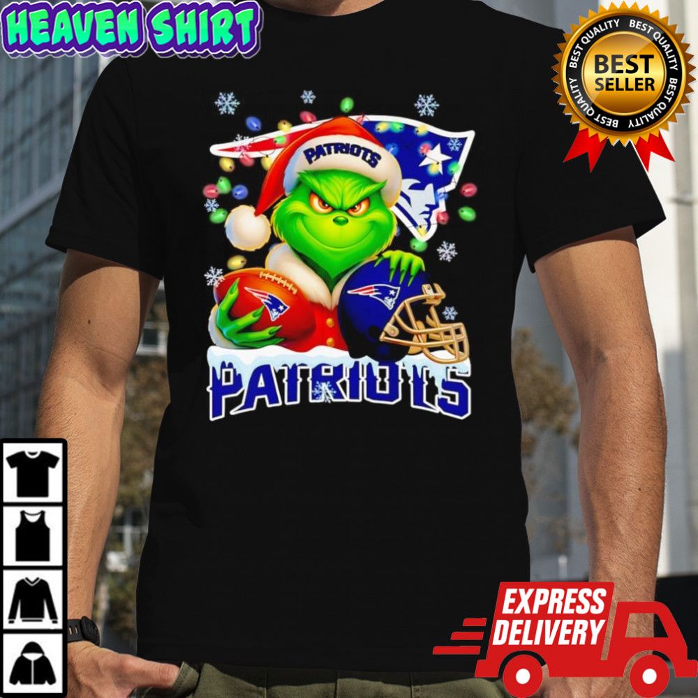 Santa Christmas Grinch New England Patriots holding helmet football shirt