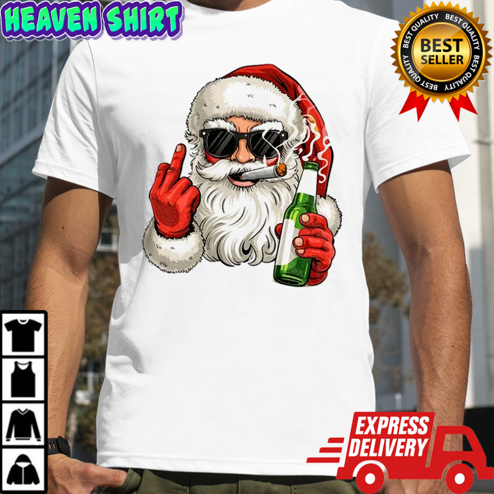 Santa Claus smoking middle finger Merry Christmas shirt