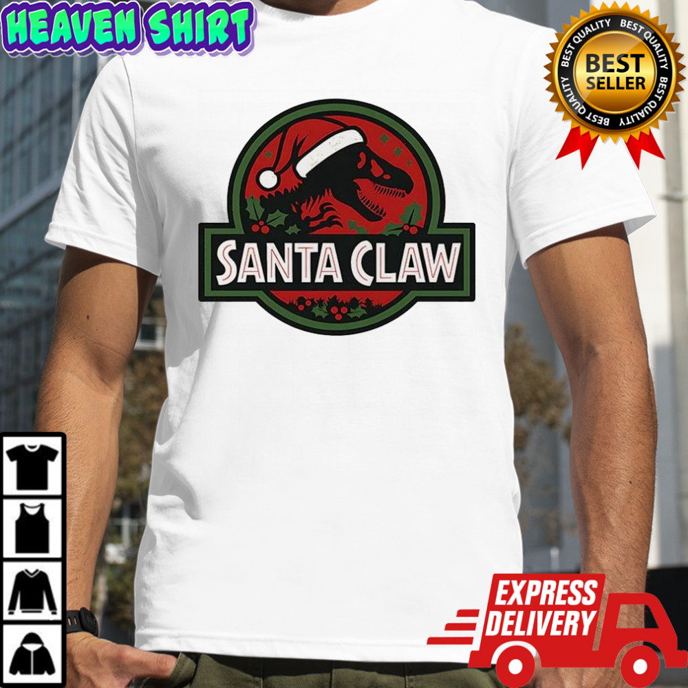 Santa Claw Jurassic Park logo Christmas shirt