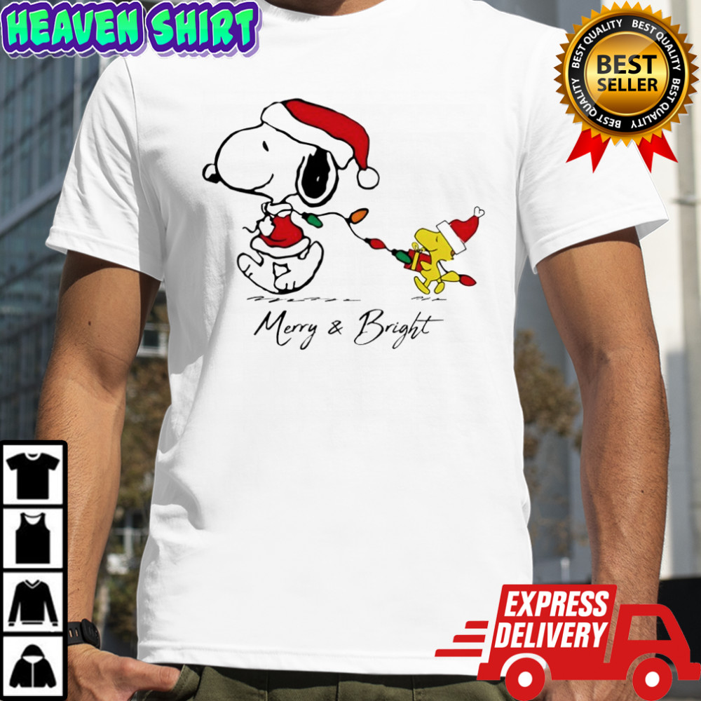 Santa Snoopy and Woodstock Merry and Bright shirt
