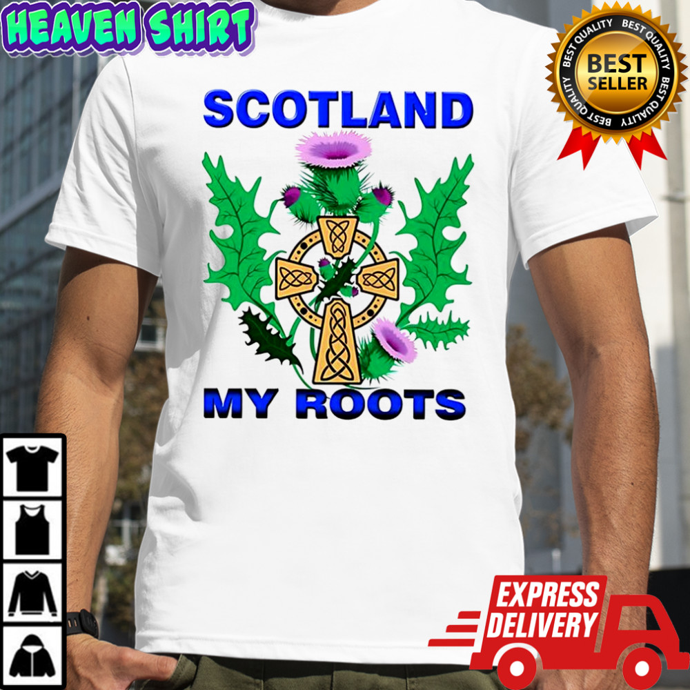 Scotland my roots classic Celtic cross Purple thistle shirt