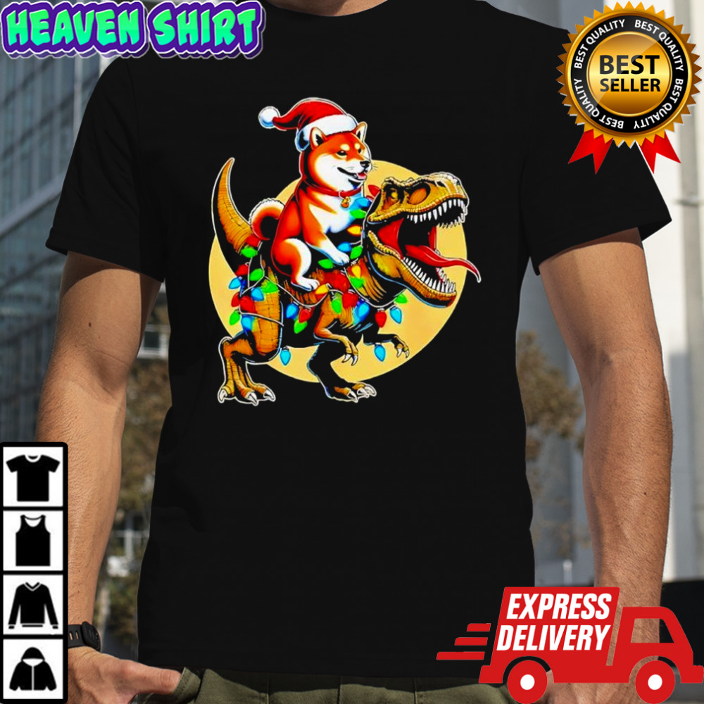 Shiba Inu Riding T Rex Christmas Funny shirt