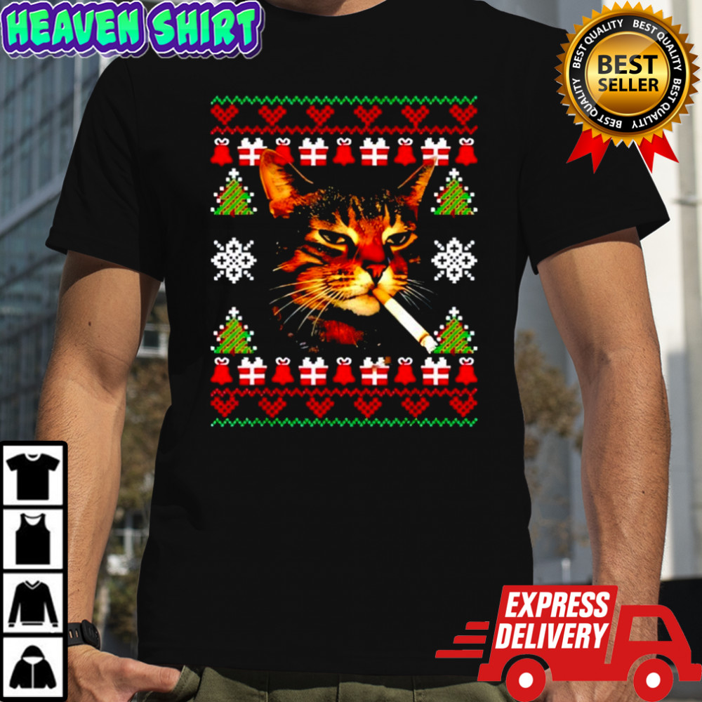 Smoking Cat Meme Ugly Christmas shirt