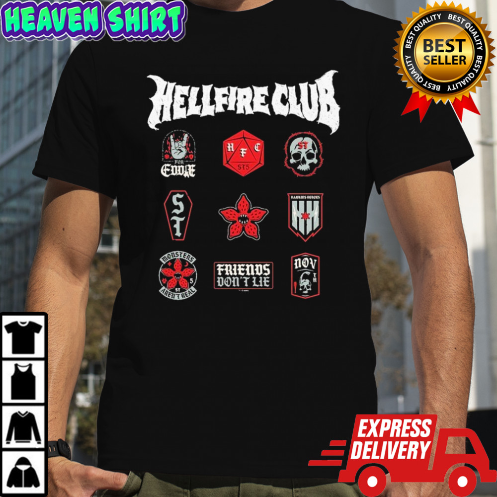 Stranger Things Friends Don’t Lie Hellfire Club Badges T-shirt
