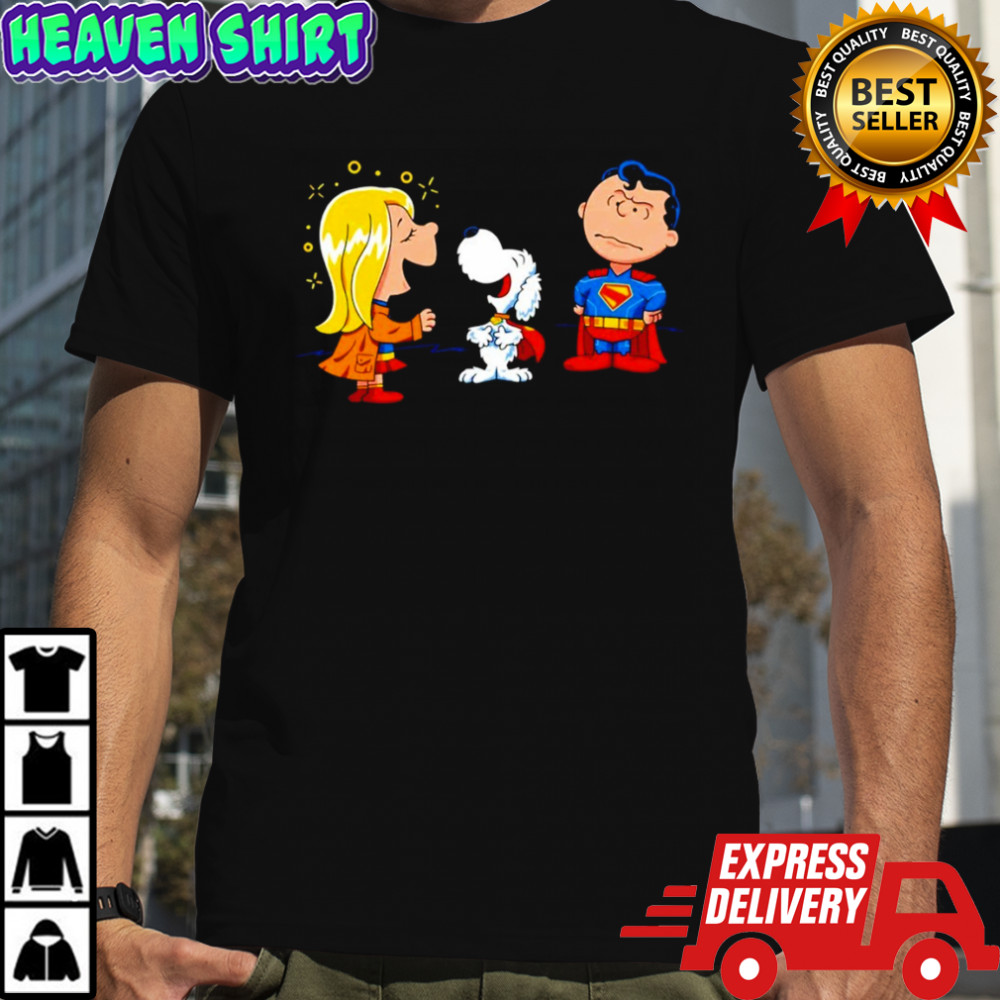 Supergirl Krypto and Superman in the style of Peanuts Kryptonuts shirt
